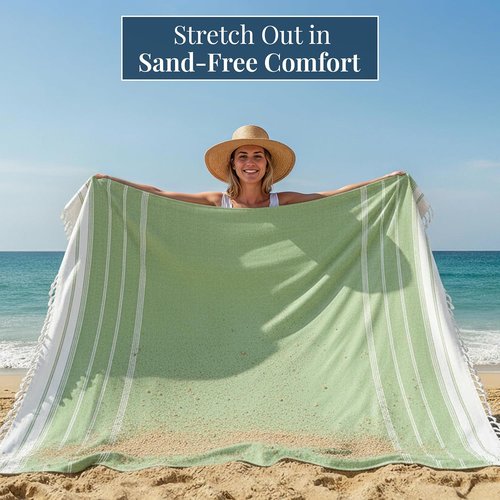 JadeLime Beach Blanket - Sandproof Lightweight Oversized Picnic Mat with Quick-Dry Comfort | 82"x82" Diamond Weave Design