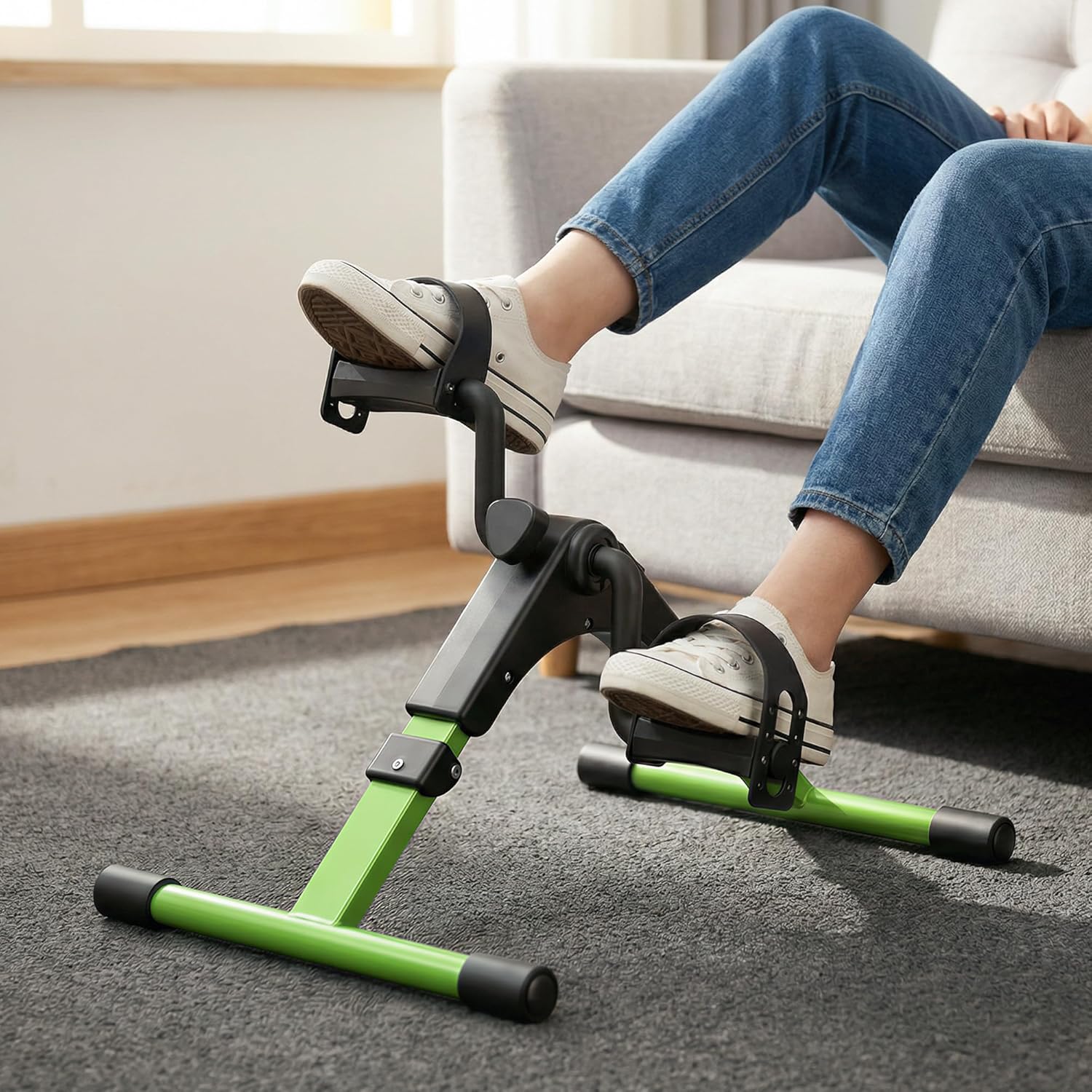 Pedal Exerciser - Foldable Desk Exercise Bike for Legs and Arms with LCD Monitor - Black/Green