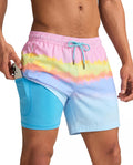 maamgic Mens Swim Trunks with Compression Liner 5 Inch, Quick Dry Bathing Suit with Zipper Pockets, Stretch No-Chafing Swim Shorts, Sunset by the Sea Large