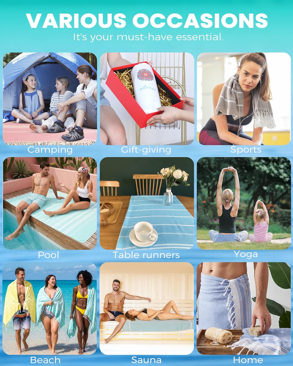 Skiennix Turkish Beach Towels - 4 Pack Vacation Essentials | Soft, Quick-Dry, Perfect for Pool & Gifts