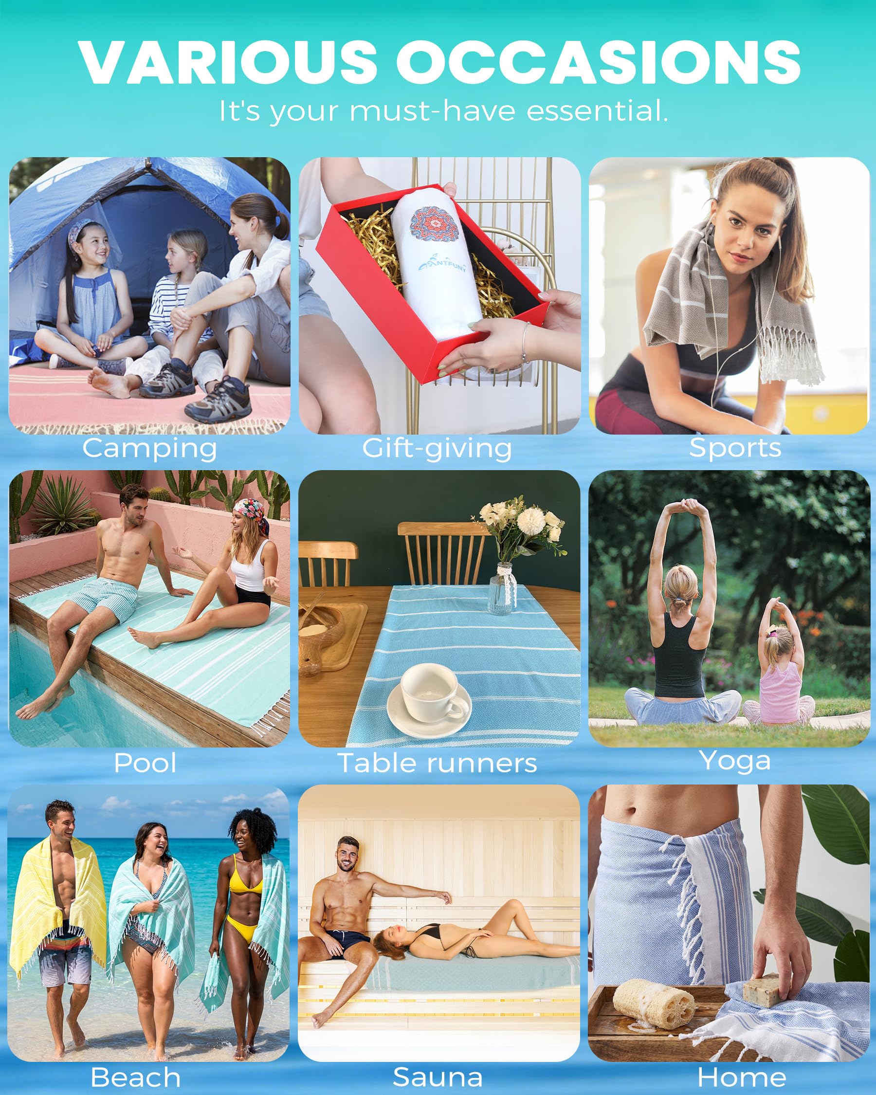 8 Pack Turkish Beach Towels Quick Dry Sand Free Oversized Bath Pool Swim Towel Extra Large XL Blanket Adult Travel Cruise Accessories Must Haves Clearance Stuff Necessities Vacation Essentials