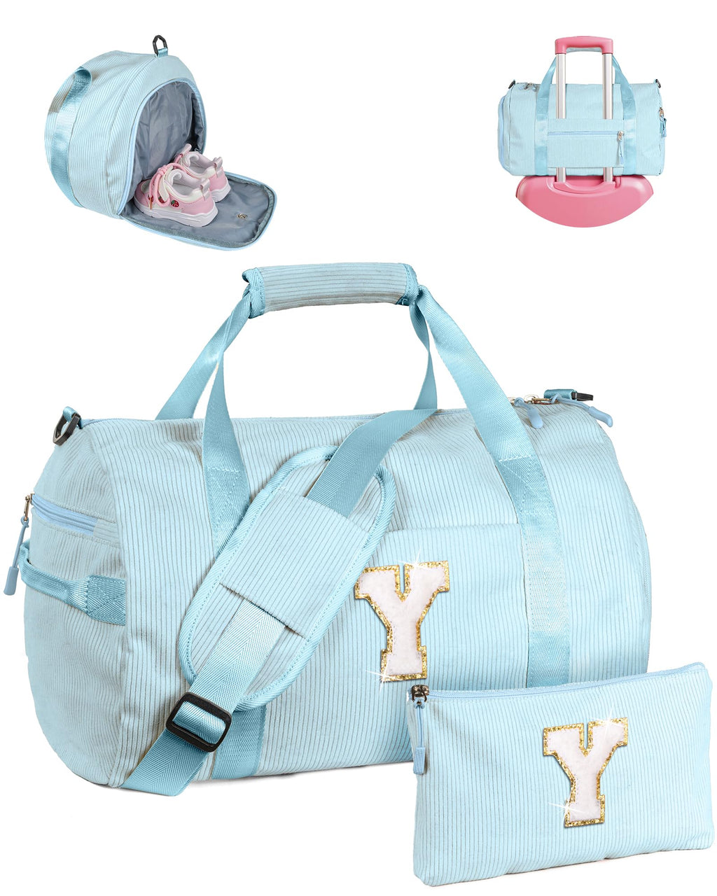 Vogewood Trending Gift for 7 Year Old Girl, Girls Gym Bag, Kids Personalized Dance Bags with Shoe Compartment, Customized Travel Duffle with Toiletry Bag, Dorm Room Essentials (Letter M)