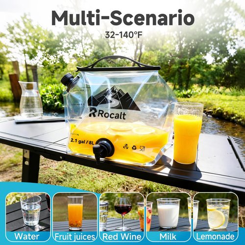 Rocalt 2 Pack Collapsible Water Container with Spigot, 2.1 Gallon Foldable Camping Water Storage, BPA Free Emergency Water Container with Wide Mouth Opening for Survival & Disaster Preparedness