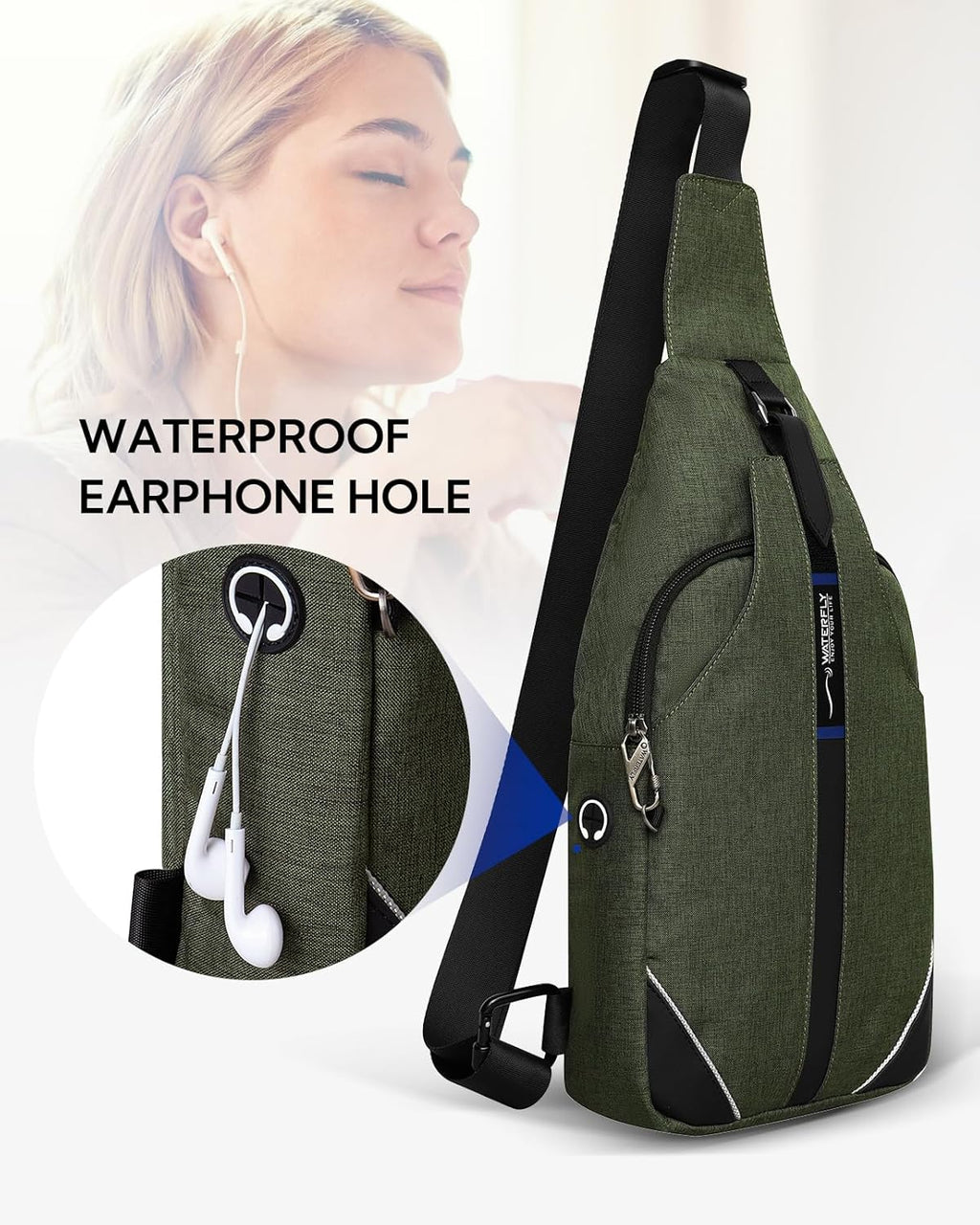 WATERFLY Medium Crossbody Sling Backpack - Anti-Theft Travel Chest Shoulder Bag
