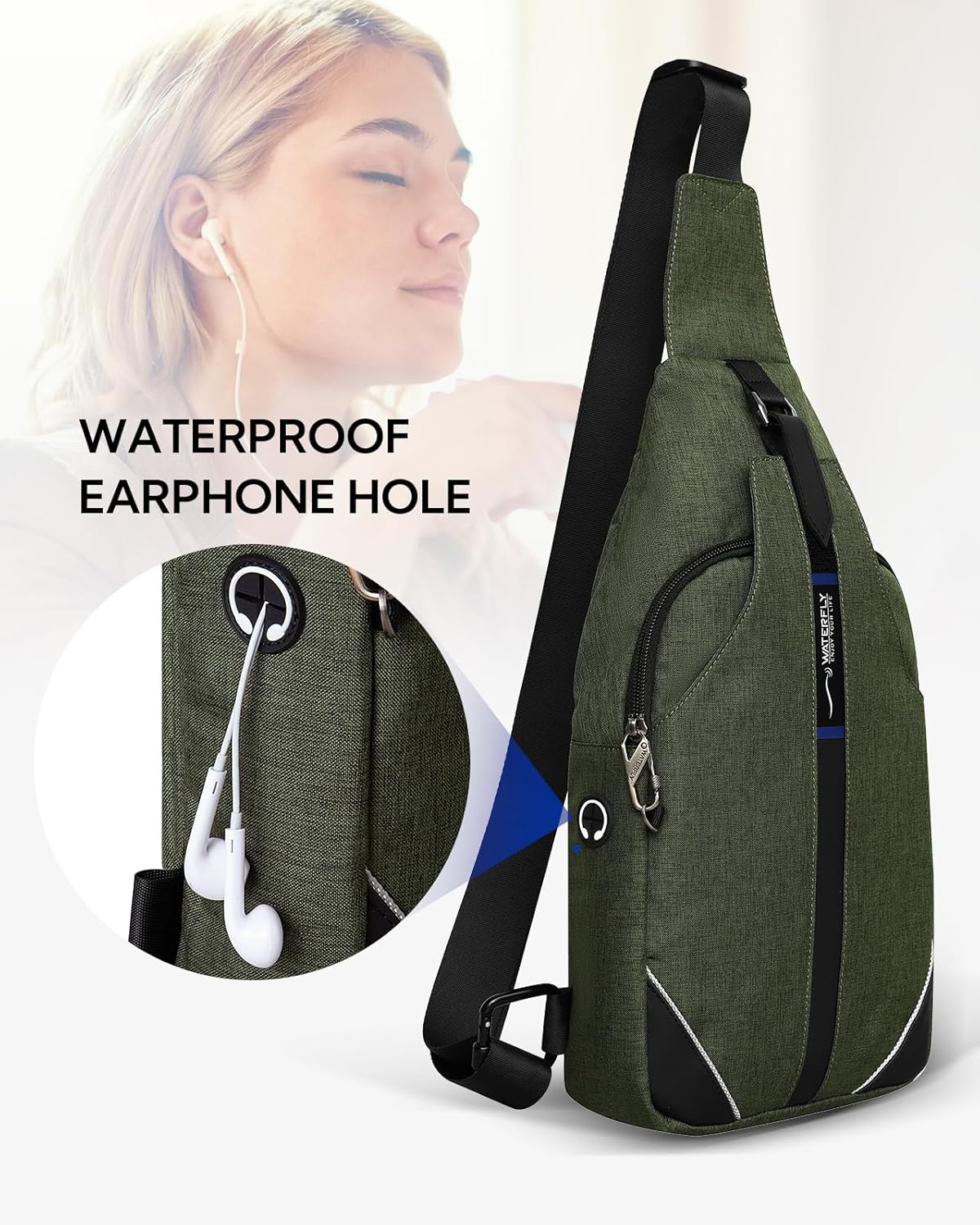 WATERFLY Medium Crossbody Sling Backpack - Anti-Theft Travel Chest Shoulder Bag