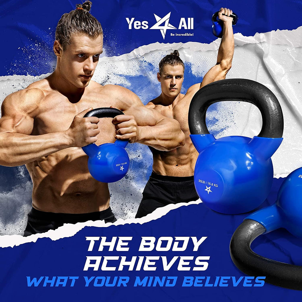 Yes4All Kettlebell - Vinyl Coated Cast Iron Strength Training | 5-100 LB for Home Gym Workouts