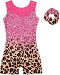 Belovecol Gymnastics Leotards for Girls - Sleeveless Sparkle Dance Biketards with Matching Scrunchies | Sizes 3-8Y
