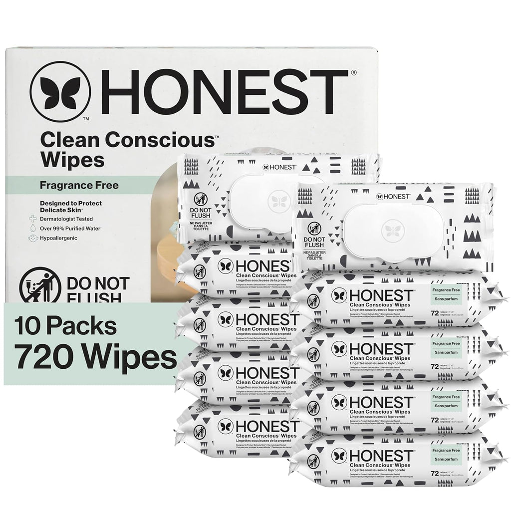 The Honest Company Baby Wipes - Hypoallergenic & Fragrance-Free for Sensitive Skin | 720 Count (10 Packs of 72)