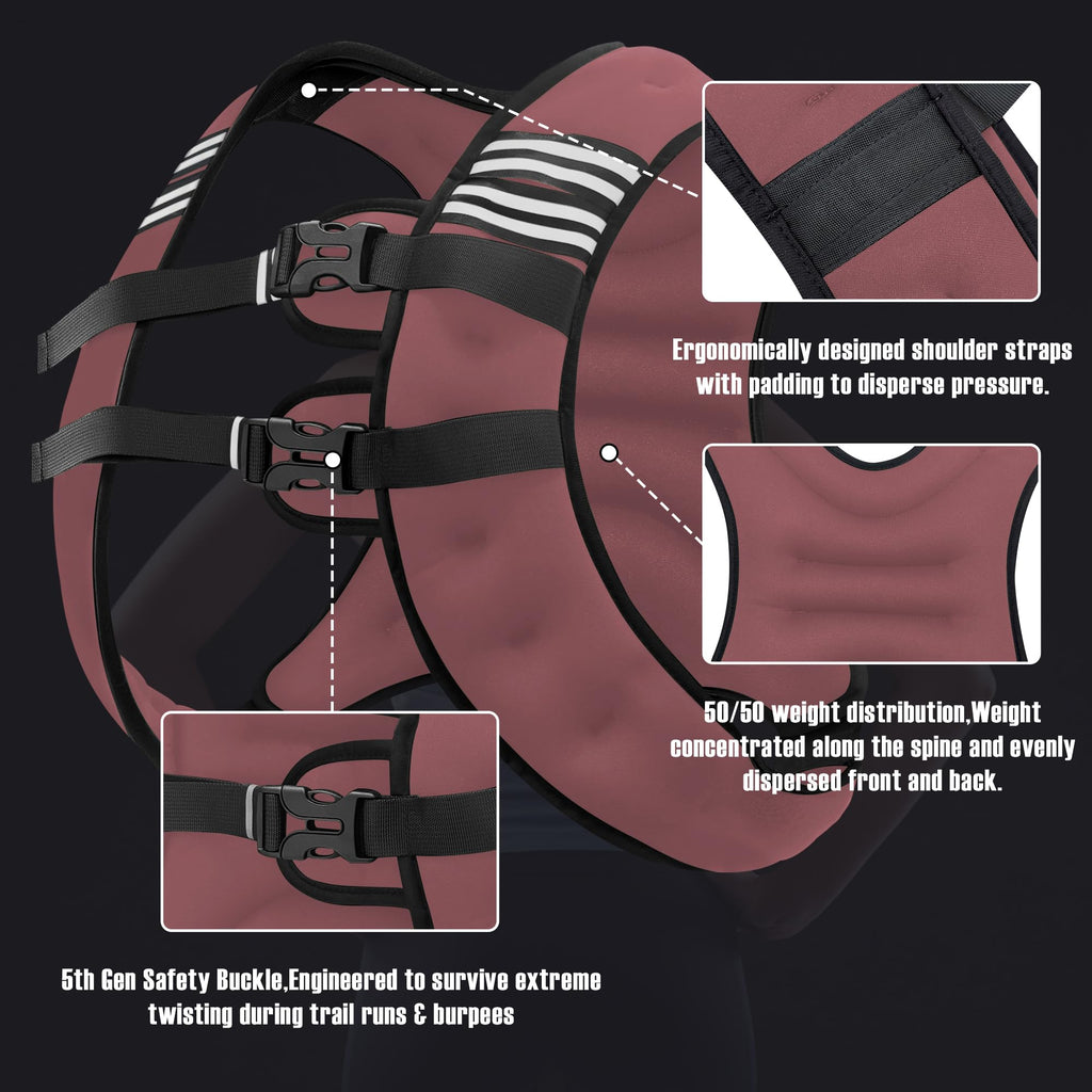 NATURELUX Weighted Vest with Reflective Stripe and Adjustable Buckle Straps, Sand Brown, 25 lbs