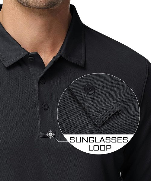 MAGCOMSEN Men's Tactical Polo Shirt - Quick Dry Performance Long Sleeve Golf Shirt | Pique Jersey