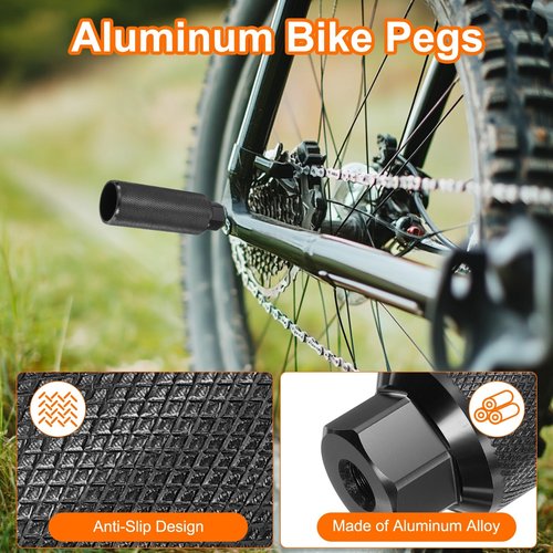 HARFINGTON 2 Pairs Bike Pegs Aluminum Alloy Rear Stunt Pegs Anti-Skid Back Seat Stands Fit 3/8" Axles for Mountain Bike BMX, Black
