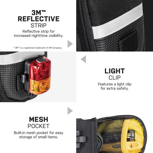 Topeak Aero Wedge Pack with Fixer F25 (Small) – Compact Aerodynamic Bike Saddle Bag with QuickClick Mount, Durable 1000D Nylon, Reflective Strip & Safety Light Clip