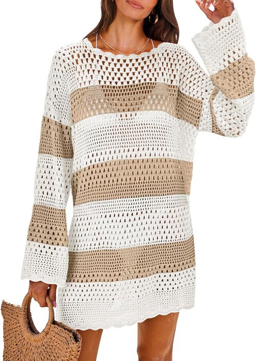 ANRABESS Crochet Swim Cover-Up - Stylish Mesh Knit Beach Dress for Summer Vacations