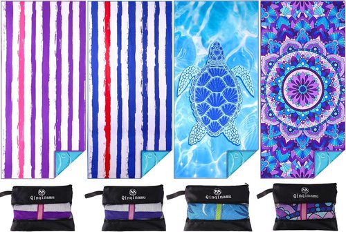 Microfiber Towel | Sand-Free, Quick-Dry Absorbent Towels for Beach, Gym & Travel - XL 71x32, 4 Pack