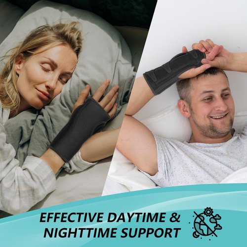 fibee Carpal Tunnel Wrist Brace 2 Pack Night Support, Adjustable Wrist Splint for Sleeping with Cushioned Beads, Hand Wrist Support for Carpal Tunnel Relief Fits Left Right Hands for Women Men, Black