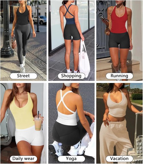 Hragc Women's Halter Top - Racerback Workout Tank with Plunge V-Neck & Split-Back Design | Fitted Ribbed Shirt