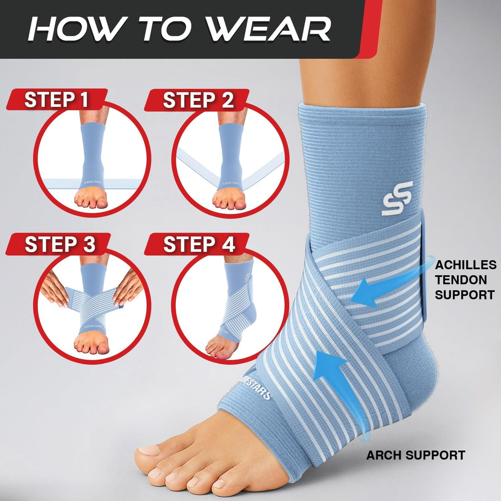 Stars Ankle Brace - Compression Sleeve for Sprained Ankle Relief | Customizable Support in Light Blue (L: 12"-13")