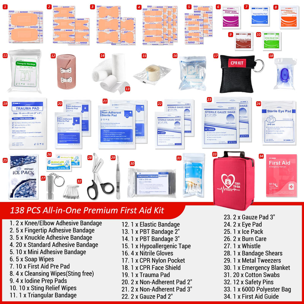 First Aid Kit with Rapid-Response Labeled Compartments, Compact Waterproof Emergency Kit with Molle Straps for Car, Camping, Home, Hiking, Travel