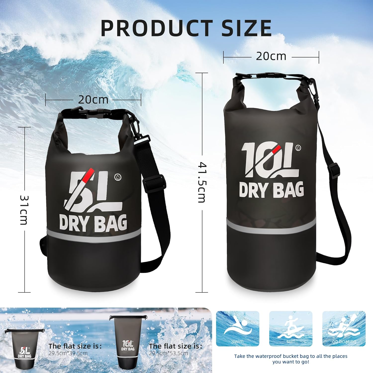 Skiennix Waterproof Dry Bag - 5L Lightweight Roll Top Backpack with Reflective Design & Phone Pouch for Travel, Swimming, Kayaking