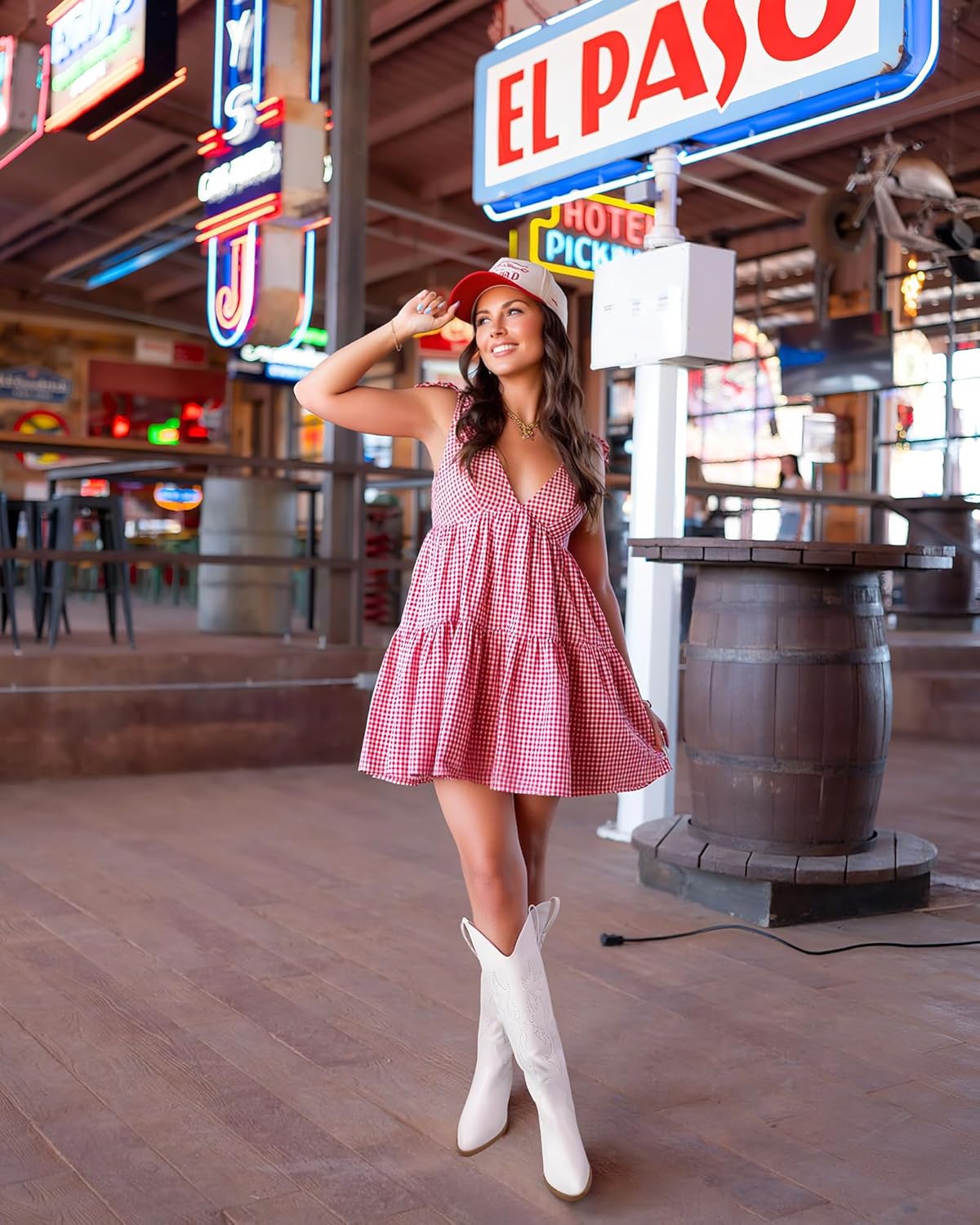 Ouepiano White Cowgirl Boots - Women's Knee High Cowboy Boots with Chunky Heel & Pointed Toe