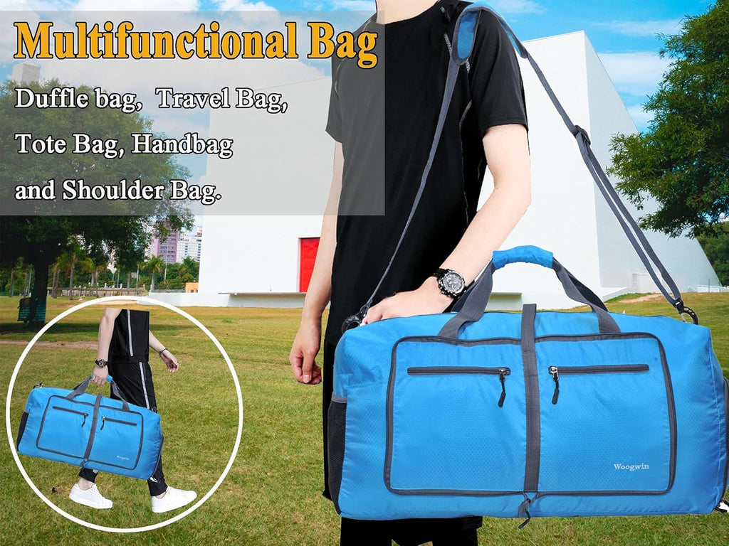 Woogwin Travel Duffel Bag - Large Waterproof & Foldable Overnight Bag for Gym, Beach, Pool