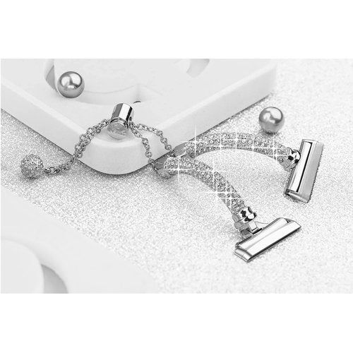 Bling Band And Case Compatible with Fitbit Versa 4/ Fitbit Sense 2 for Women, Metal Stainless Steel Wristband Replacement for Fibit Sense 2/Versa 4 (Silver)