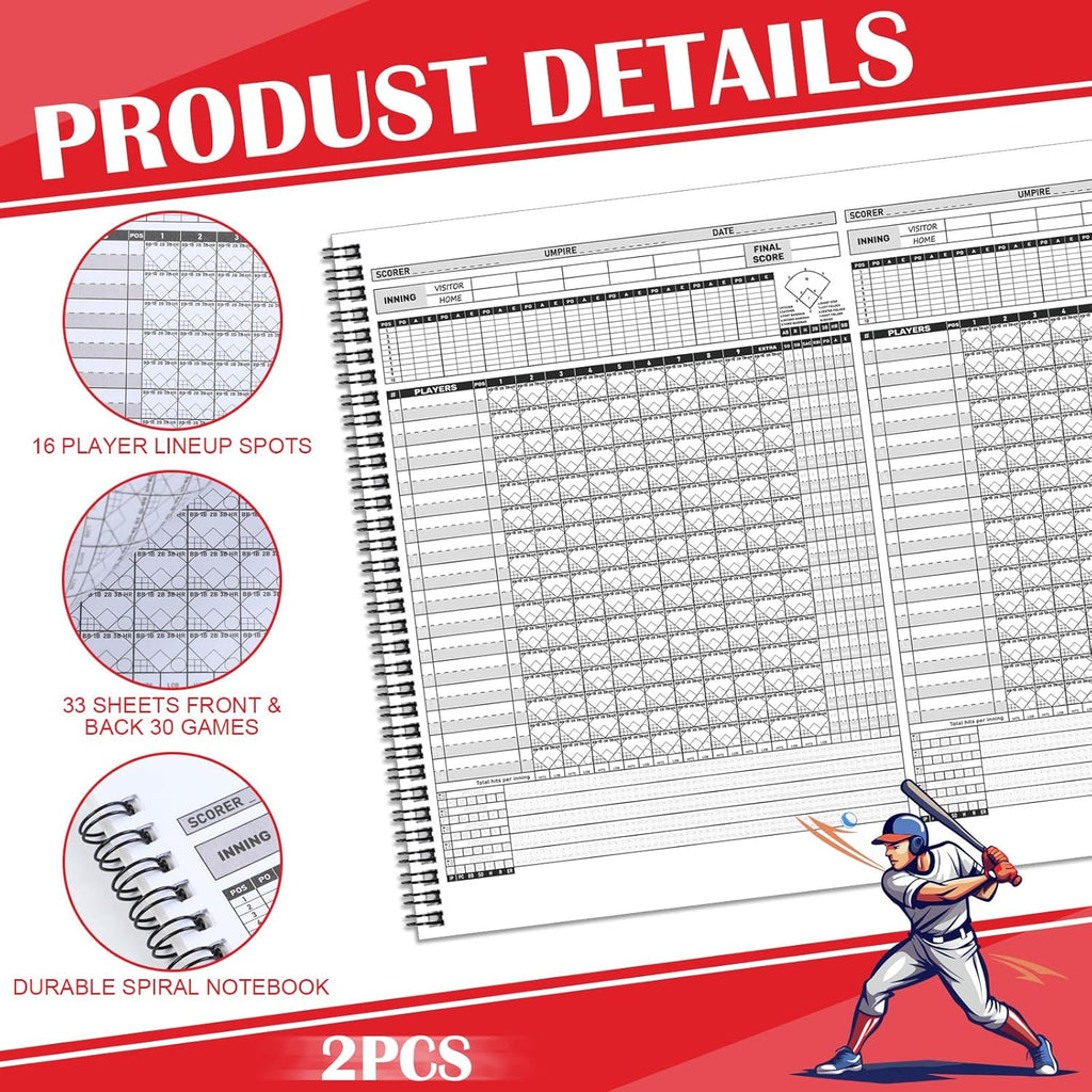 Skiennix Baseball Scorebook - 30 Game Softball Stats Keeper | 11.5x16 Inches, Track Player Averages