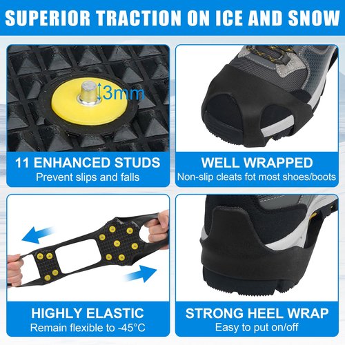 Crampons Ice Cleats for Boots Men and Women Anti Slip Grips Snow Ice Shoes Rubber Snow Traction Cleats Slip-on Stretch Footwear Walking Crampon Medium