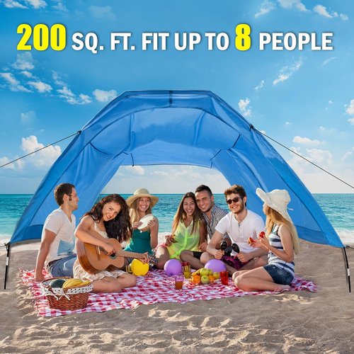Beach Shade Portable Canopy - 200 Sq. Ft UV Protection Sun Shelter for 4-8 People | Lightweight & Easy Setup (Blue)