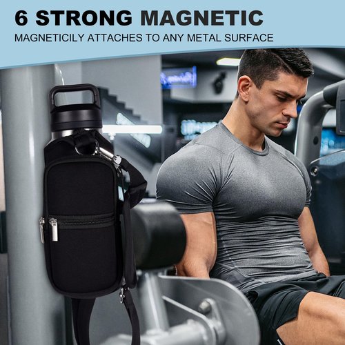 Magnetic Gym Bags for Men & Women with Adjustable Strap,Magnetic Bag Water Bottle Holder for Travel, Work,Sports,Water Bottle Sling Bag with Pocket (Black)