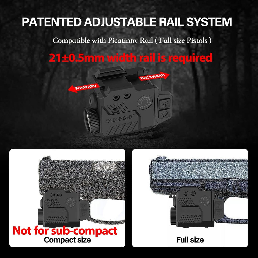 Solofish Pistol Light Laser Combo - 800 Lumens Tactical Light with Strobe Function | Fits Rail Guns