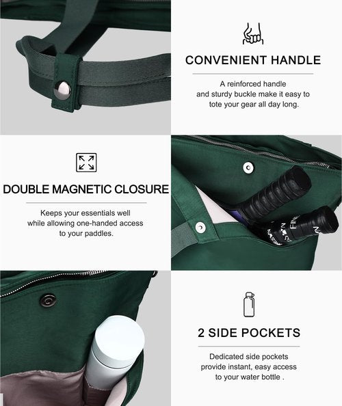 Kasqo Tennis Bags for Women, Large Water Resistant Pickleball Tote Bag Men 2 Rackets Lightweight Crossbody Shoulder Bag for Gym Sport Green