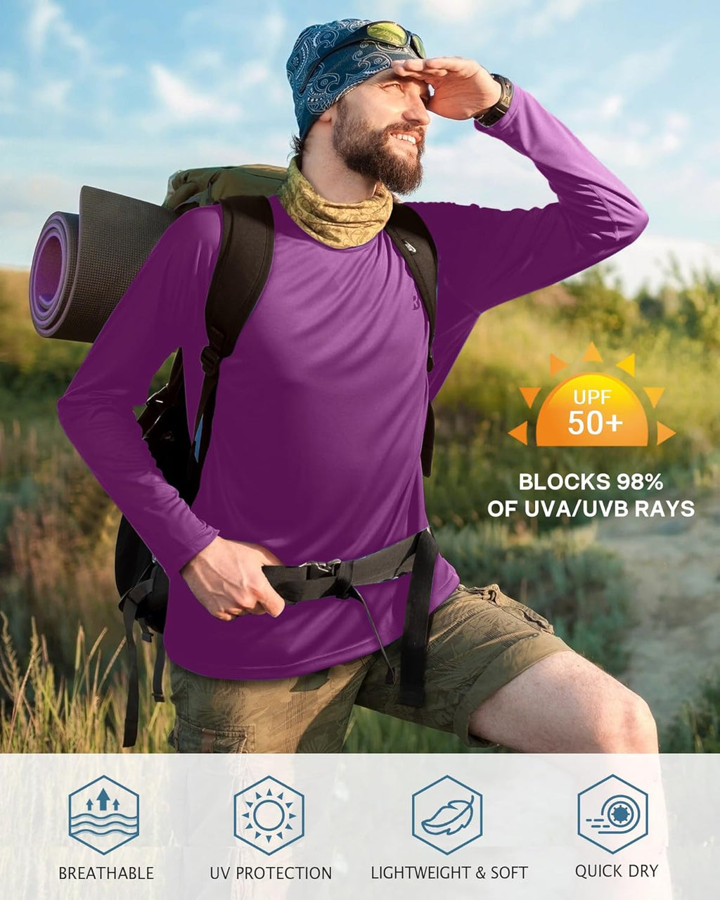 Roadbox UV Sun Protection Shirt - Men's Long Sleeve UPF 50+ Rash Guard for Fishing & Outdoor Activities