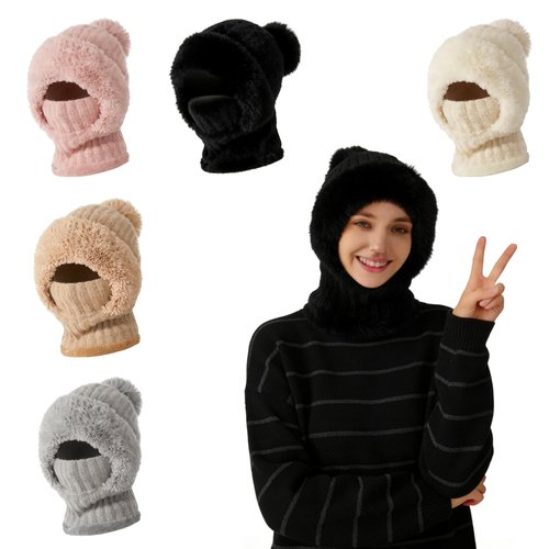 3 in 1 Beanie Hat for Women,Beanie Hat with Scarf and Mask,Knitted Ski Scarf and Mask Set,Womens Knit Beanie Hats