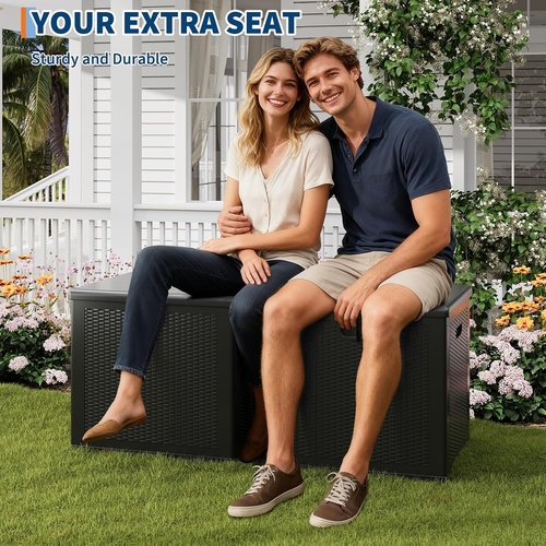 Garvee Outdoor Storage Box - 80 Gallon Waterproof Resin Deck Bin | Lockable & UV Resistant for Patio, Garden, Cushions, Tools - Black