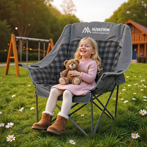 Huskfirm Oversized Camping Chairs for Adults Folding Padded Camping Chair Heavy Duty XL Camping Chair - 400LBS Support Lawn Chairs for Outdoor Sports Beach Fishing with Cup Holder & Carry Bag