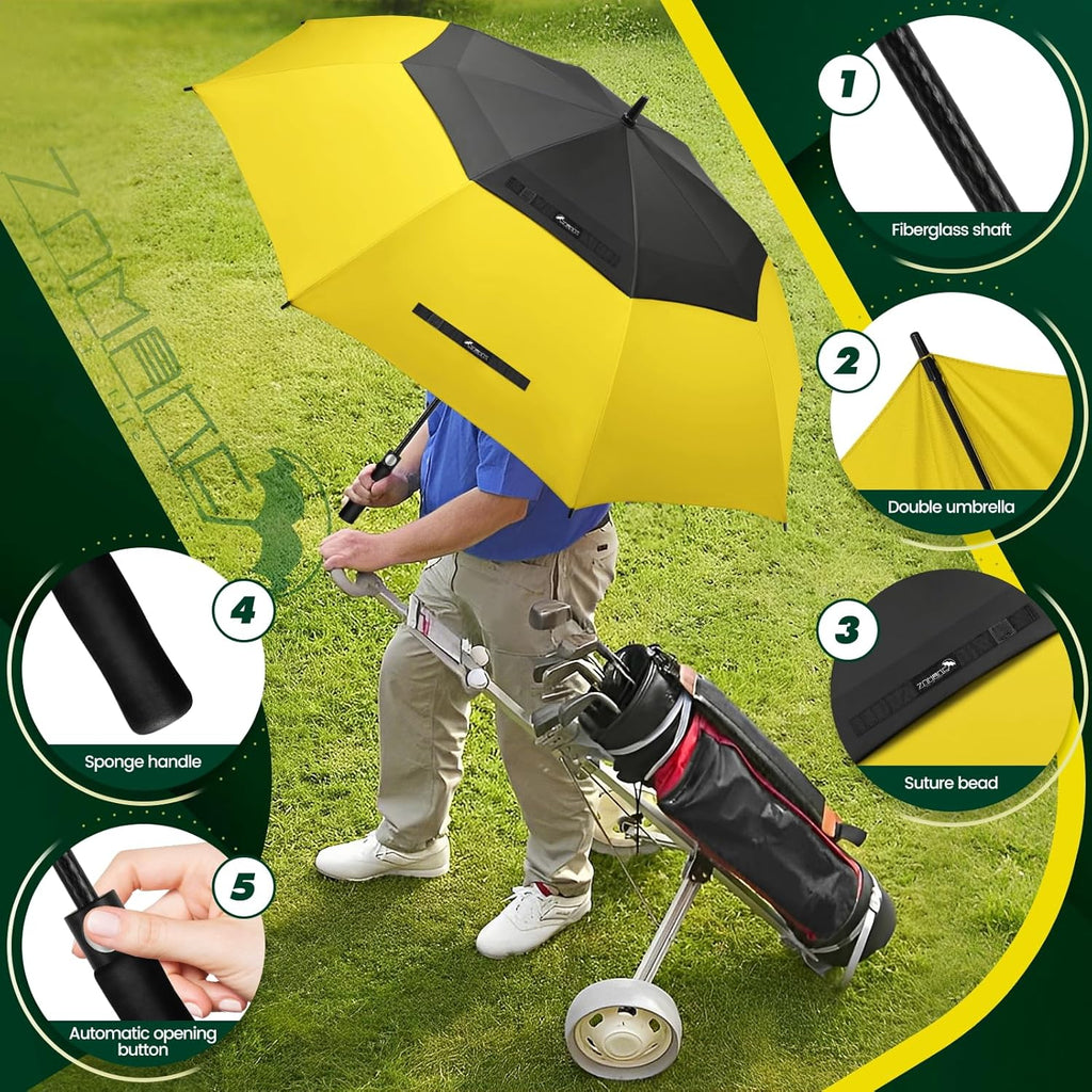 ZOMAKE Golf Umbrella - Large 62/68 Inch Windproof Automatic Open Double Canopy | Waterproof Design