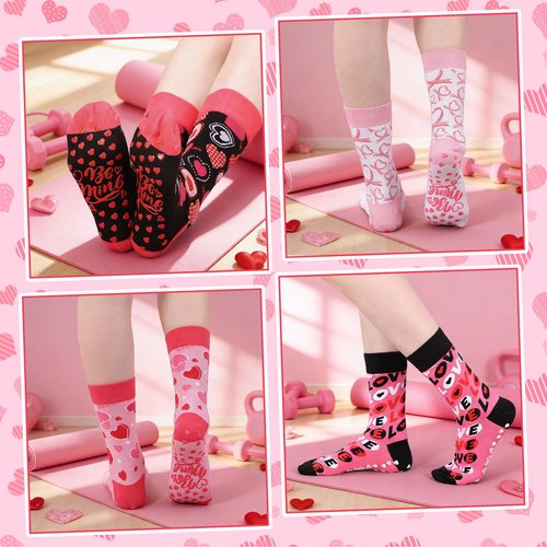 Silicherry 6 Pairs Mother's Day Pilates Socks for Women Novelty Socks Non-slip Grippy Yoga Gift Supplies for Wedding Dance Workout(Valentine's Day)