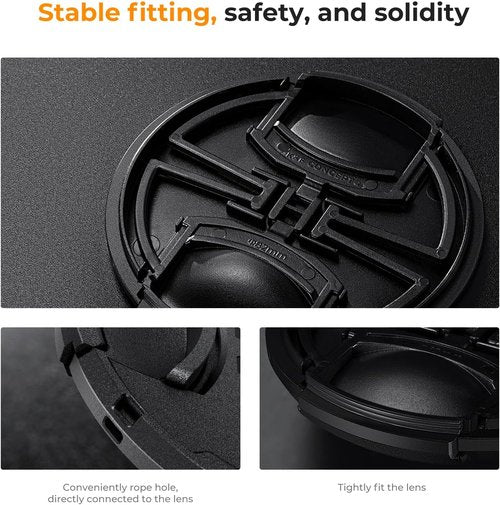 K&F Concept 37mm Lens Cap Cover - 4-in-1 Center Pinch Design with Anti-Loss Keeper & Microfiber Cloth