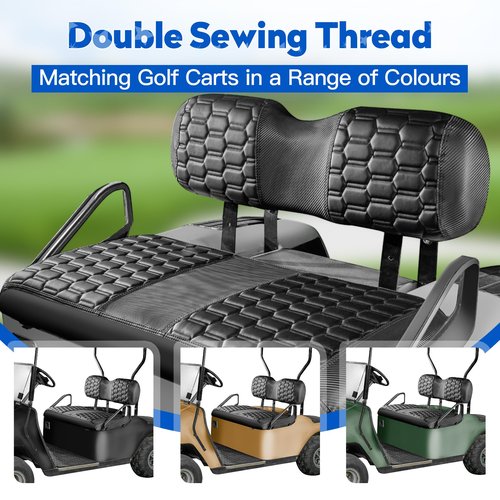 NOKINS Golf Cart Seat Covers Kit, 4PCS Front&Rear Seat Covers Fits for EZGO TXT 1994-2013/EZGO RXV Standard Seat Cushion, No Stapler, Golf Cart Accessories(Hexagon Carbon Fiber - Black)