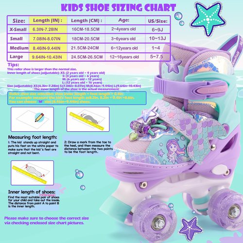 Mermaid Roller Skates for Girls Kids, Mosoulais 4 Size Adjustable Light up Wheels Skates for Toddlers, Beginner Women Rollerskates Indoor Outdoor for Xmas Birthday Gifts, Patines para Niñas Niños