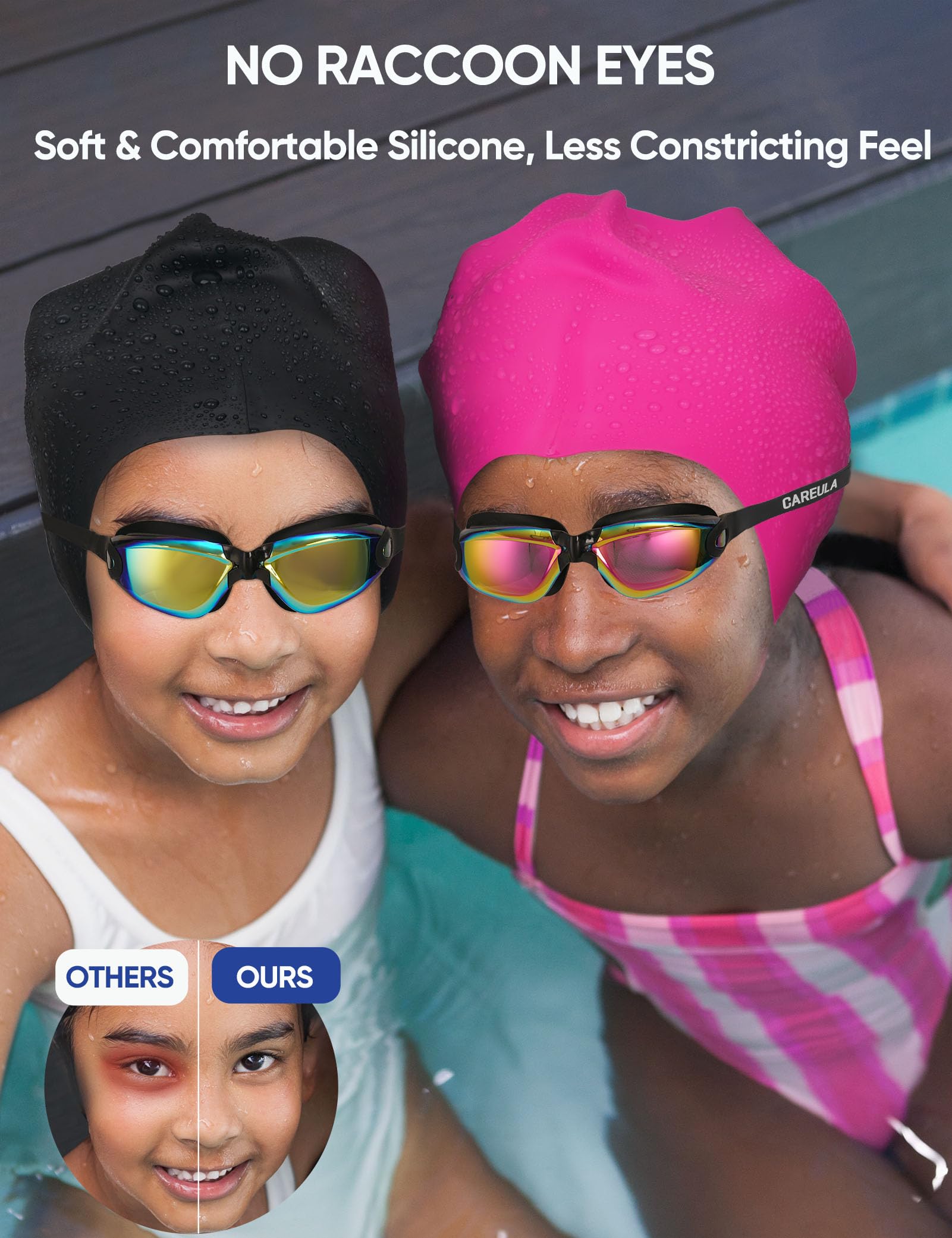 Careula Kids Swim Goggles, 2 Pack Swimming Goggles for Kids Anti-Fog UV Protection Goggles Child Boys Girls 3-8