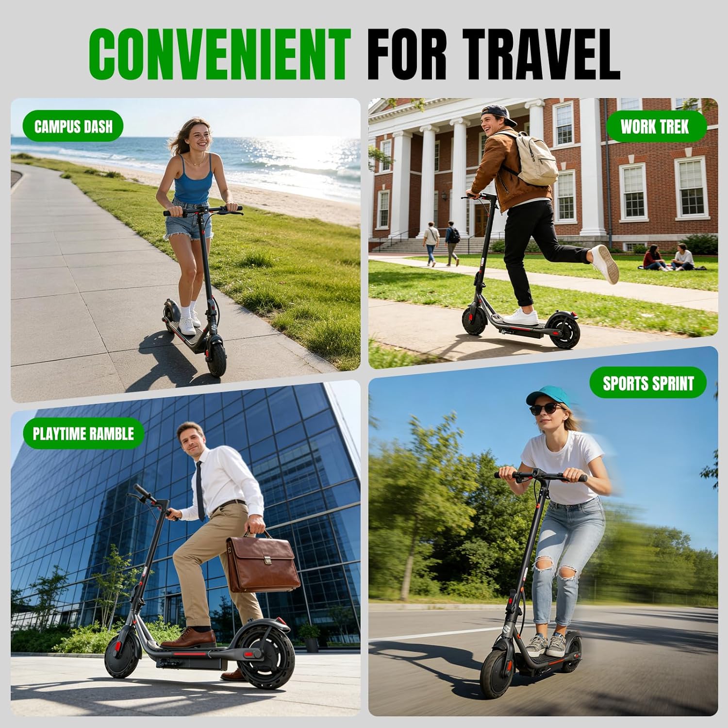YHR Electric Scooter - Powerful 350W/500W Motor | 19 MPH, 20-Mile Range, 8.5"/10" Tires