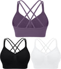 WANAYOU Sports Bras - Padded Medium Support Strappy Cross Back Workout Bra | 3 Pack for Yoga & Gym