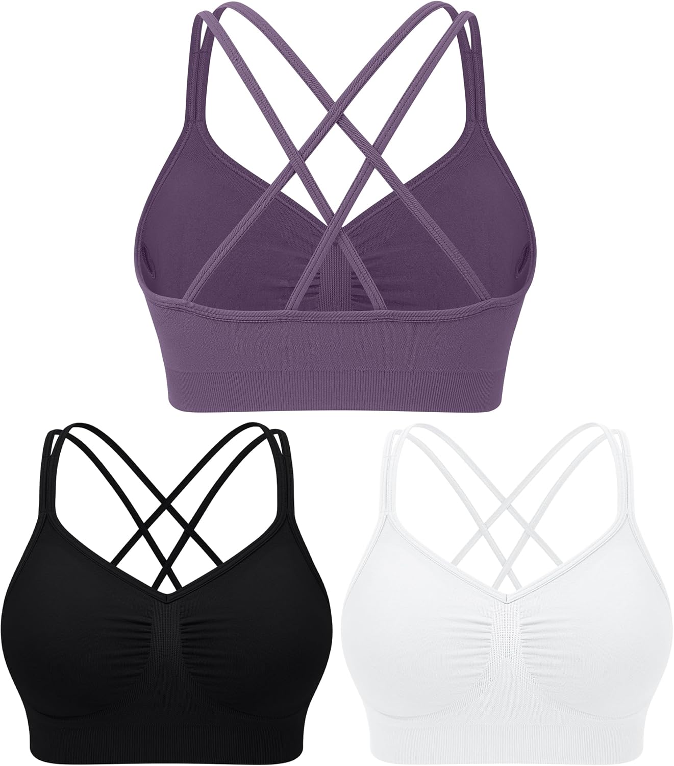 WANAYOU Sports Bras - Padded Medium Support Strappy Cross Back Workout Bra | 3 Pack for Yoga & Gym