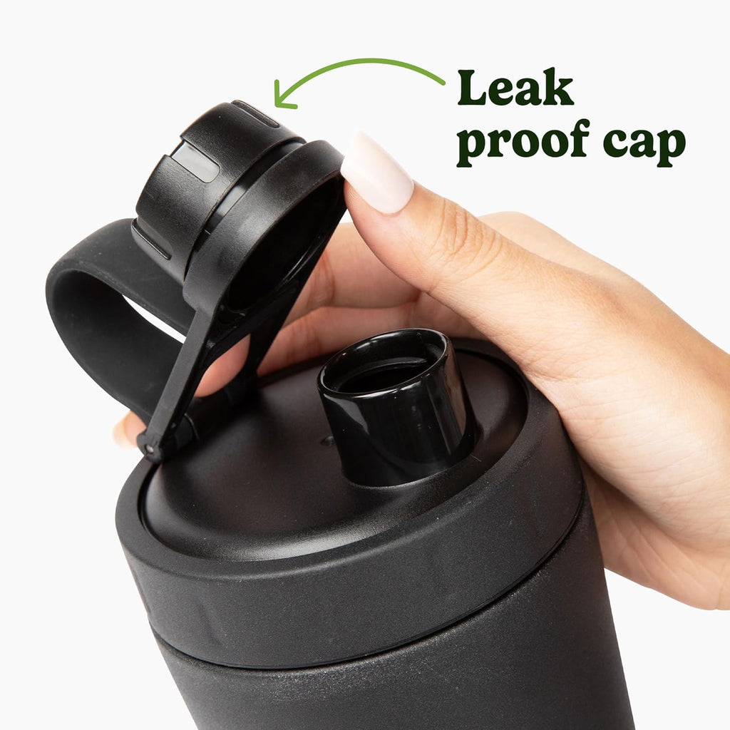 VitaHustle Stainless Steel Shaker Cup with Twist Cap, Leakproof, Blender Ball, Perfect for Protein Shakes or Post Workout, Fits Car Cup Holder, BPA Free, 20 oz (Black)