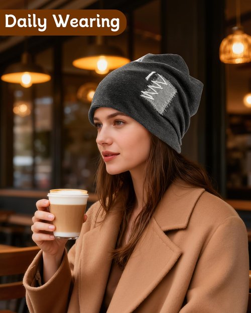 AWAYTR Slouchy Beanie Hat for Women - Fashion Knit Skull Cap Lightweight Chemo Hats Nightcap for All Seasons (Black)