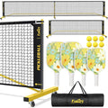 Fostoy Portable Pickleball Net with Wheels, Pickleball Set with 4 Fiberglass Paddles & 6 Pickleballs, Carry Bag, for Backyards Driveways and Garages (22ft & 11ft Net with 4 Fiberglass Paddles)