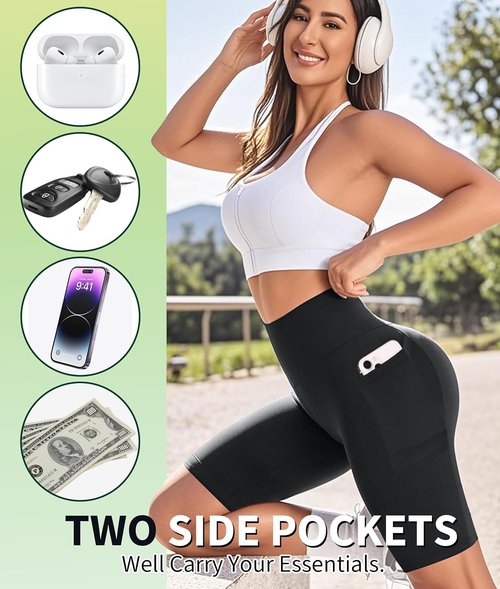 NEW YOUNG Biker Shorts for Women - High Waisted Yoga Shorts with Pockets | Tummy Control, 5"/8"