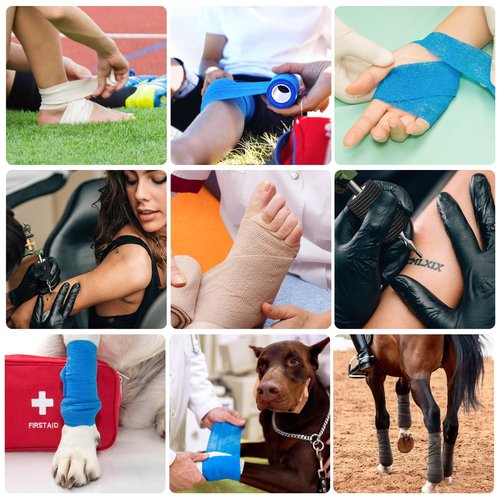Self Adhesive Bandage Wrap Tattoo Grip Tape 2 inch x 5 Yards Cohesive Bandage Wrap Medical Wrap for Sports & First Aid, Elastic Self Sticking Bandage Tape Vet Wrap for Dogs (2 Inch, 12-Black)